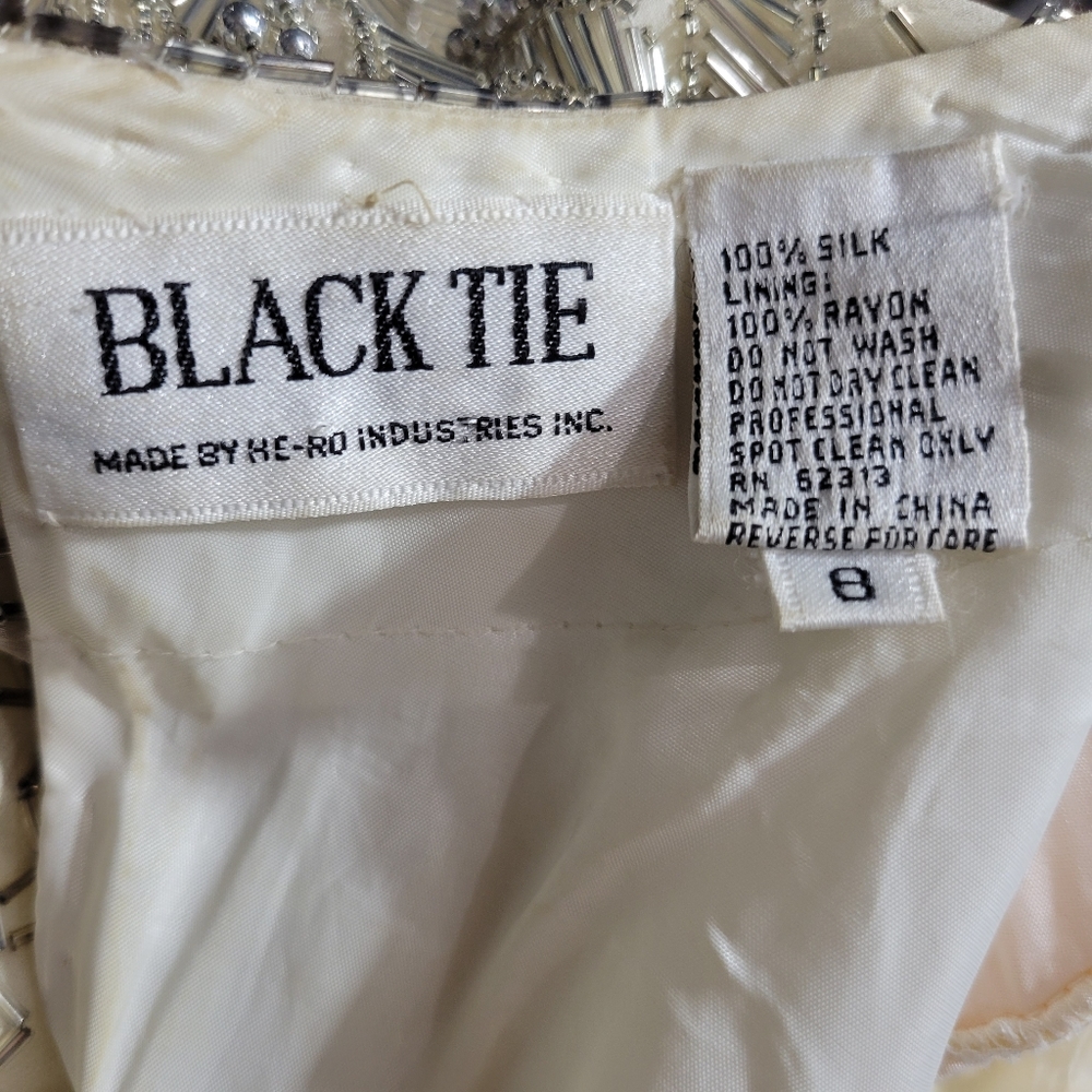 Stunning Vintage Black Tie Cream, Silver and Gold Sequin Open Back Dress Size 8 - Picture 15 of 16